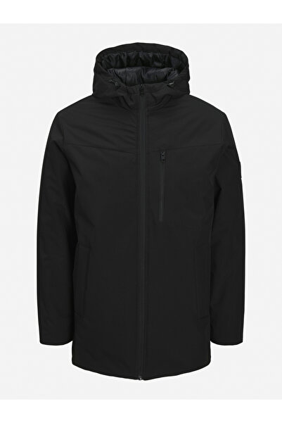 REBEL By Styli Black Plain Zip-Up Hooded Parka Jacket