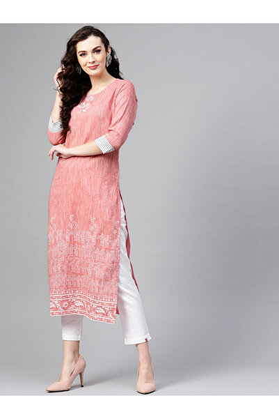 Pannkh By Styli Pink Madhubani Block Printed Chambray Kurta