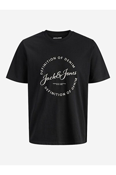 Jack & Jones تيشيرت أسود برقبة دائرية مطبوع عليه شعار