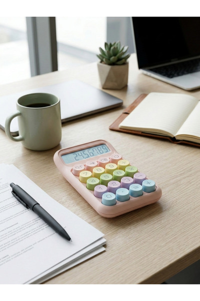 Renkli İnce Tasarım Pastel Hesap Makinesi - Pembe