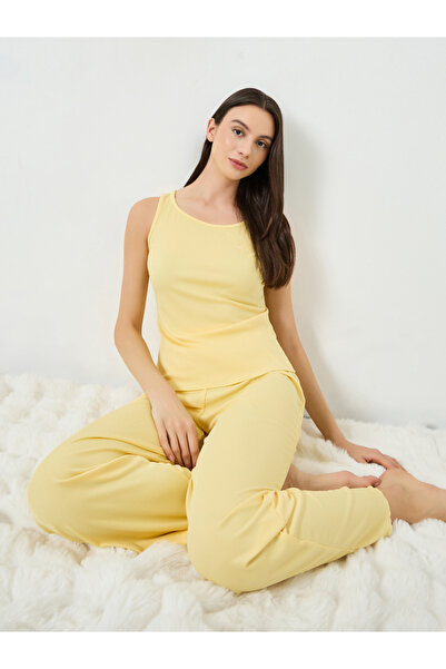 Styli Yellow Ribbed Knit Tank and Pyjama Set