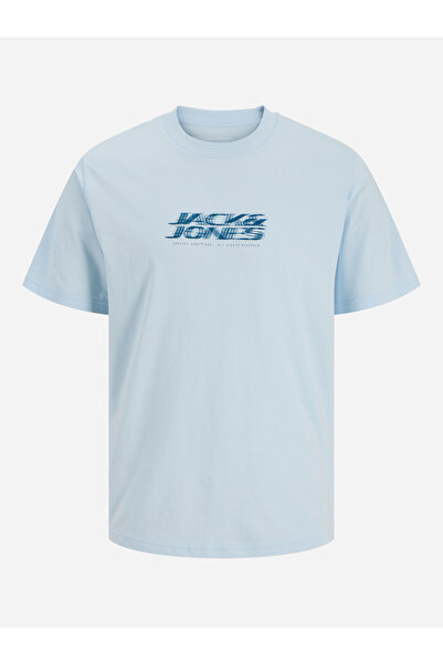 Jack & Jones تيشيرت أزرق فاتح برقبة دائرية مطبوع عليه شعار