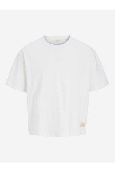 Jack & Jones تي شيرت قطني برقبة دائرية باللون الأبيض