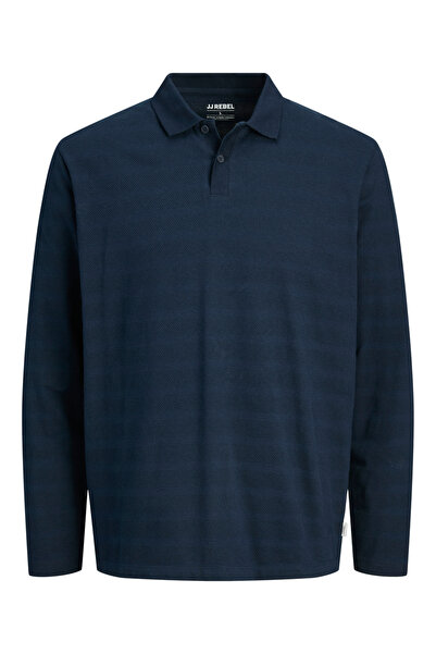 REBEL By Styli Navy Blue Long Sleeve Knitted Polo