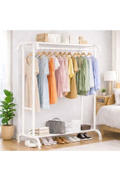 MODALITE Double metal clothes rack, 2 shelves, Double bar, Capacity 50 kg