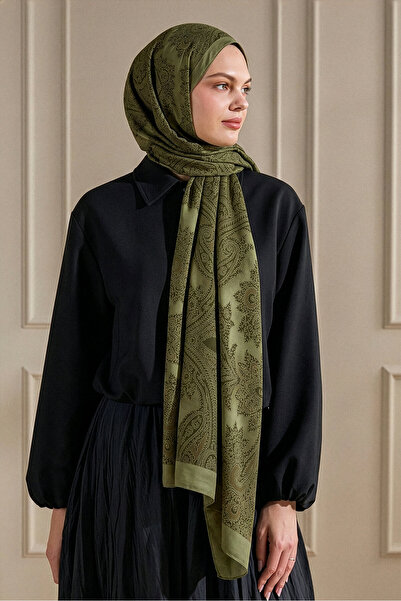 SilkTouch Hardal Venedik Danteli Desenli Organik Şal