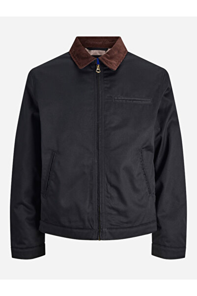 Jack & Jones Black Solid Zip-Up Worker Jacket
