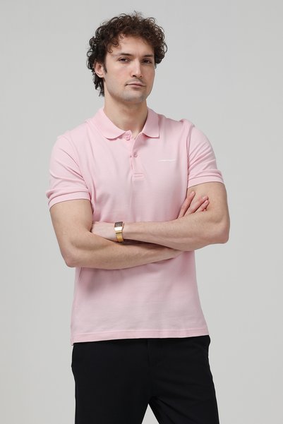 JB John Borners Men's Polo Collar Brand Printed 100% Cotton T-Shirt Pink - 26Y 2127