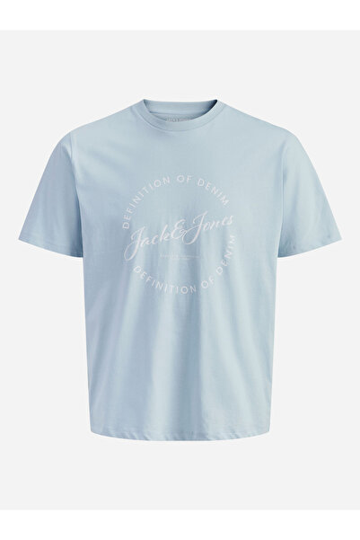 Jack & Jones تيشيرت قطن مطبوع عليه شعار باللون الأزرق الفاتح