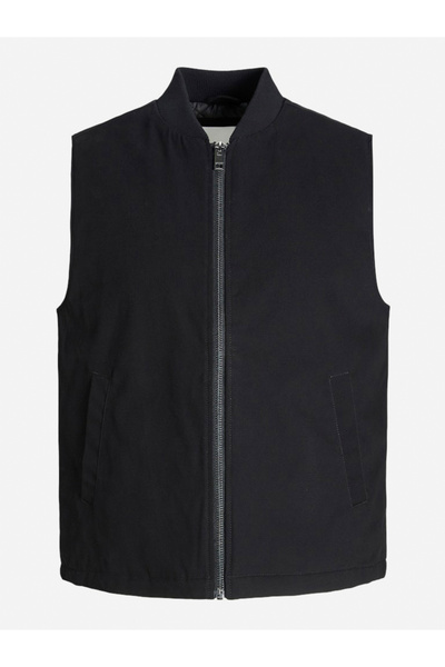 Jack & Jones سترة سوداء بدون أكمام بسحاب