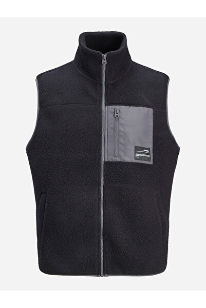 Jack & Jones Black Teddy Zip-Up Bodywarmer Vest