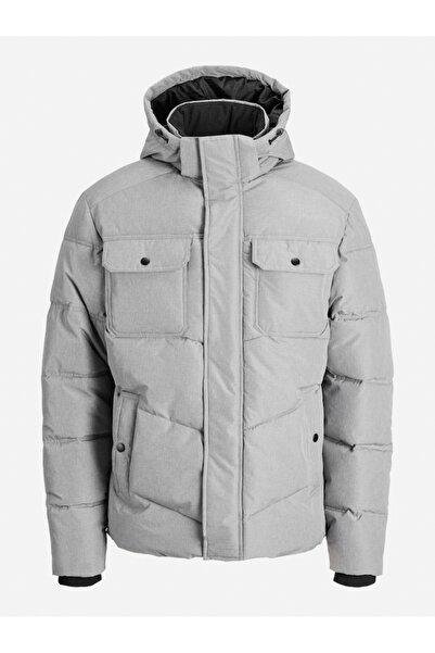 Jack & Jones Grey Zip-Up Hooded Puffer Jacket