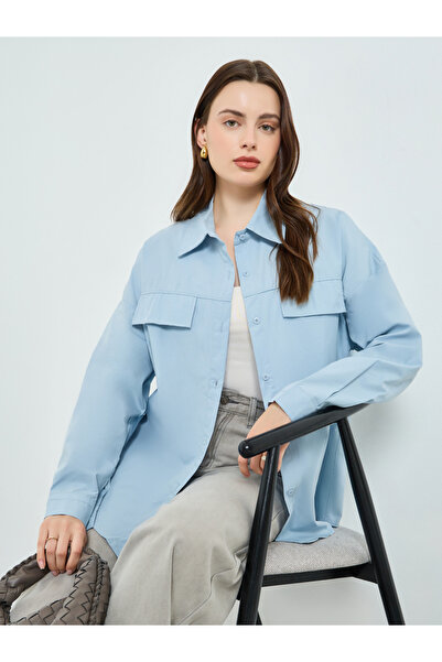 Styli Blue Oversized Longline Shirt