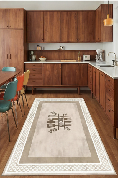 Dally Home DIJITAL BASKILI Kaymaz Taban Yıkanabilir Modern Mutfak Halısı Salo...