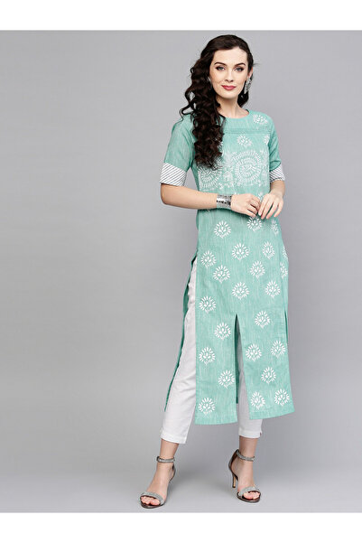 Pannkh By Styli Green Printed Chambray Kurta