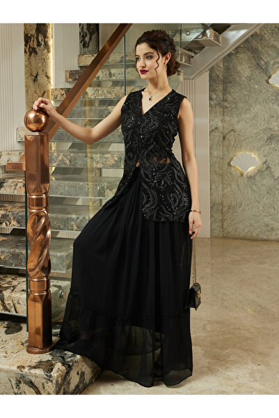 Athena By Styli Black Embellished Top and Skirt Co-ords