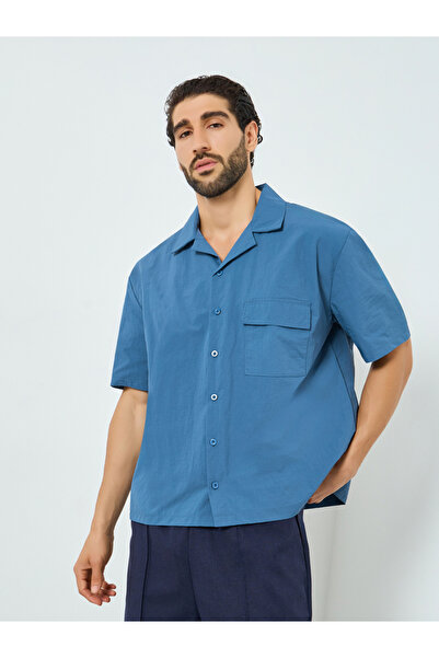 Styli Men Blue Resort Collar Oversized Shirt