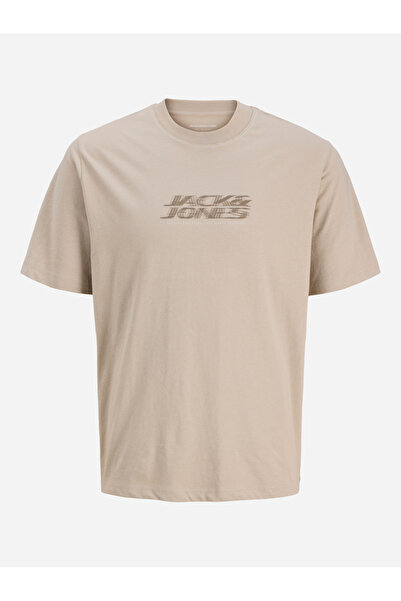 Jack & Jones تيشيرت بني اللون بياقة دائرية وطبعة شعار