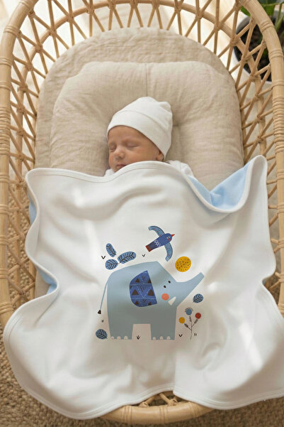 Messido Plus Reversible - Interlock Baby B Blanket I 80X80Cm - Cute Blue Elep...