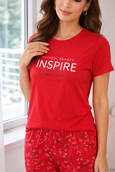 sleeproom Single Jersey Combed Cotton Short-Sleeved Long Inspire Print Women'...