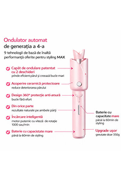 HAIRDAL Ondulator de Par Fara Fir , Acumulator Reincarcabil, , Buclele si Onduleuri Rapide, Roz
