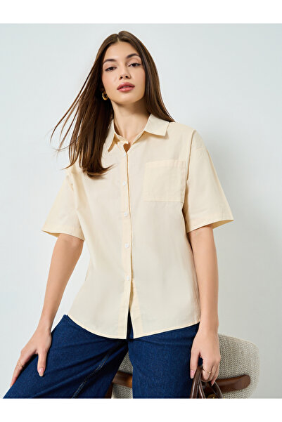 Styli Beige Solid Short Sleeve Shirt