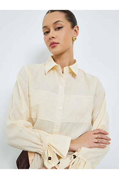 Styli White Embroidered Cotton Shirt