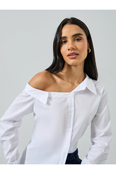 Take Two By Styli White One-Shoulder Long Sleeve Shirt