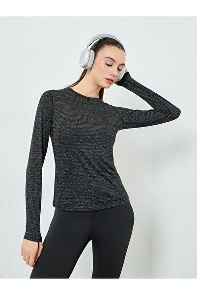 Styli Black Melange Round Neck Top