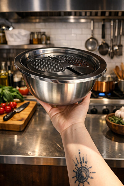 MUTFAKÇIM 24 CM Hazneli Paslanmaz Çelik Rende – 3 Fonksiyonlu