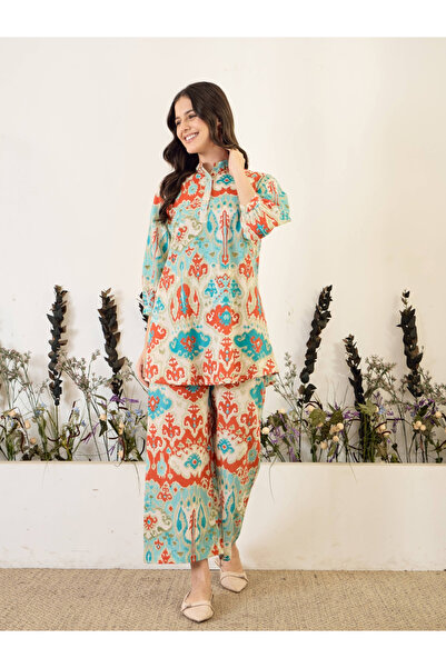 Imana By Styli Printed Pure Cotton Top with Palazzo Co-Ords