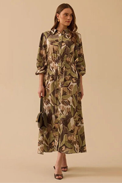 SEÇİL Дамска рокля с флорален принт и колан - зелена