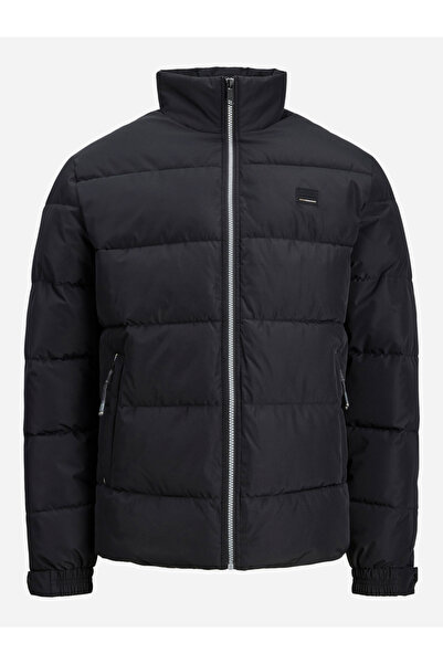 Jack & Jones Black High Neck Zip-Up Puffer Jacket