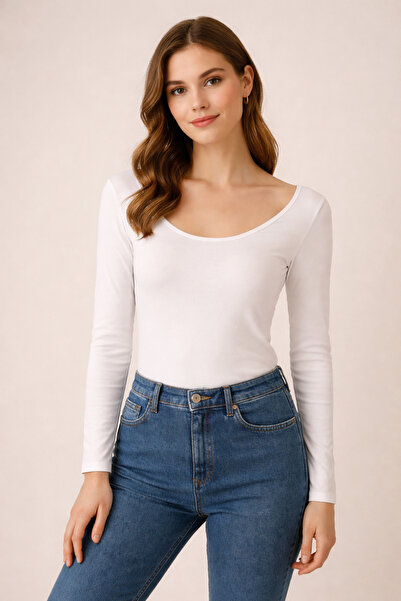 Kadın Viskon Uzun Kollu Basic Badi – Slim Fit Günlük Bluz