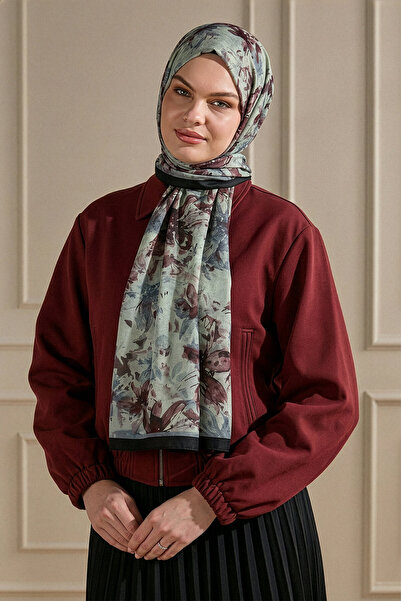 SilkTouch Black Red Commemorative Flowers Patterned Organic Shawl