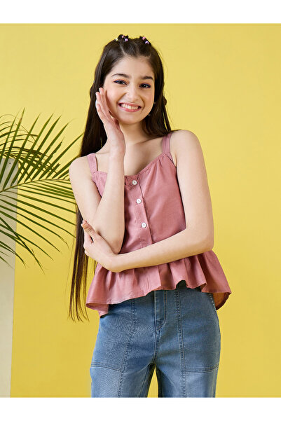 Stylo Bug By Styli بلوزة بناتي وردية اللون بدون أكمام بأزرار