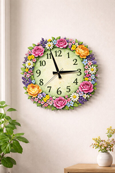 RARE DESIGN'S Bahar Saati Çiçek Desenli Dekoratif Duvar Saati – Salon Mutfak ...
