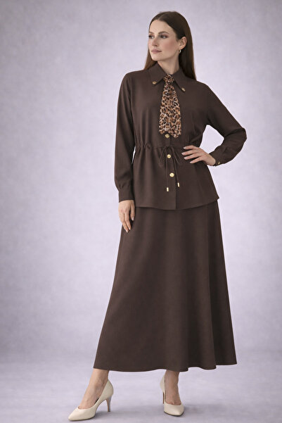 benguen Σετ δύο τεμαχίων με φουλάρι N7193 Καφέ