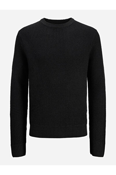 Jack & Jones Black Waffle Knit Crew Neck Sweater