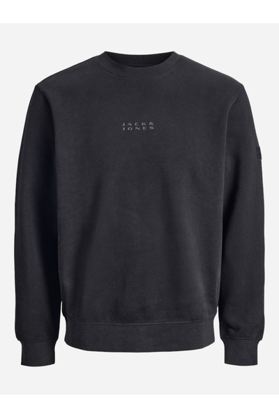 Jack & Jones سويت شيرت أسود سادة برقبة دائرية
