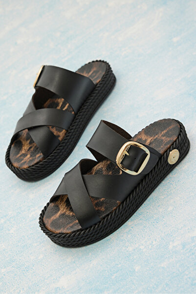 Tonny Black Ženske crne PU đon udobne cipele sa klinastim potplatom i križnim...