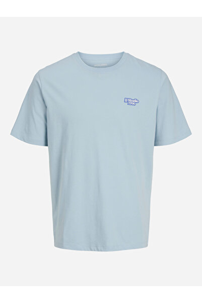 Jack & Jones تيشيرت قطن أزرق فاتح برقبة دائرية