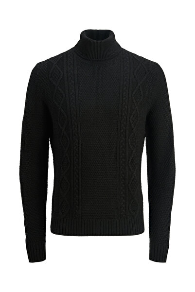 REBEL By Styli Black Turtle Neck Cable Knit Sweater