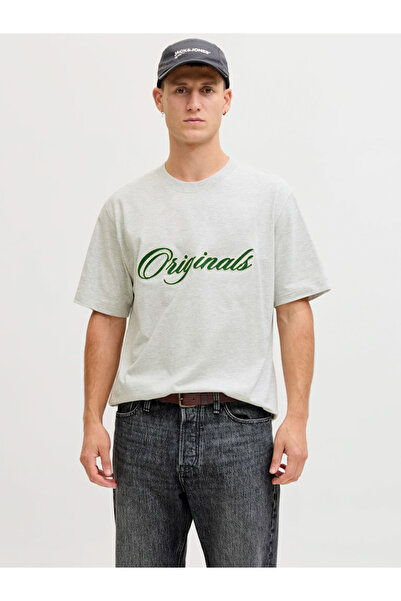 Jack & Jones Grey Embroidered Originals Crew Neck T-Shirt