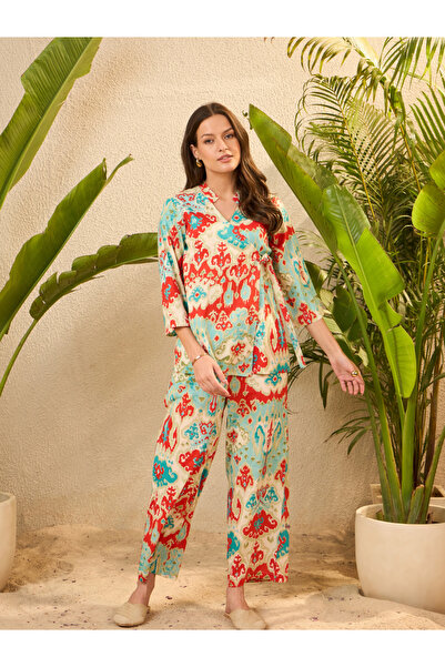 Imana By Styli Printed Pure Cotton Printed Tunic and Trousers Co-Ords