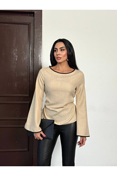 Aurenza Vellori بلوزة نسائية بأربطة بتصميم كولور سبانيشول سكايك يو بياقة قارب...