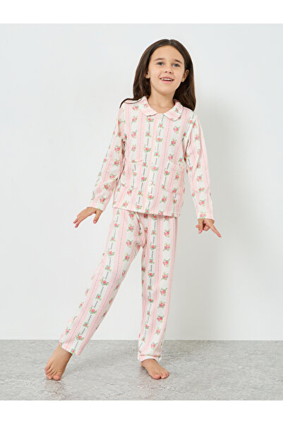 Styli Girls Pink Floral Print Long Sleeve Shirt and Pyjama Set
