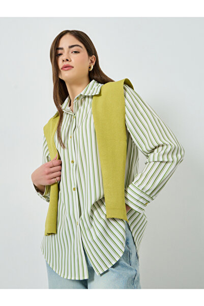 Styli Green Striped Long Sleeve Shirt