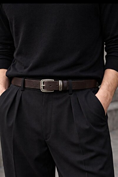 HYMAN Erkek Antik Desen Deri Kemer