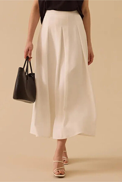 SEÇİL Kadın Pile Detaylı Kloş Etek - Ekru